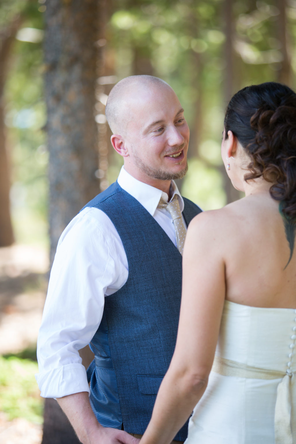 bride and groom first look photos