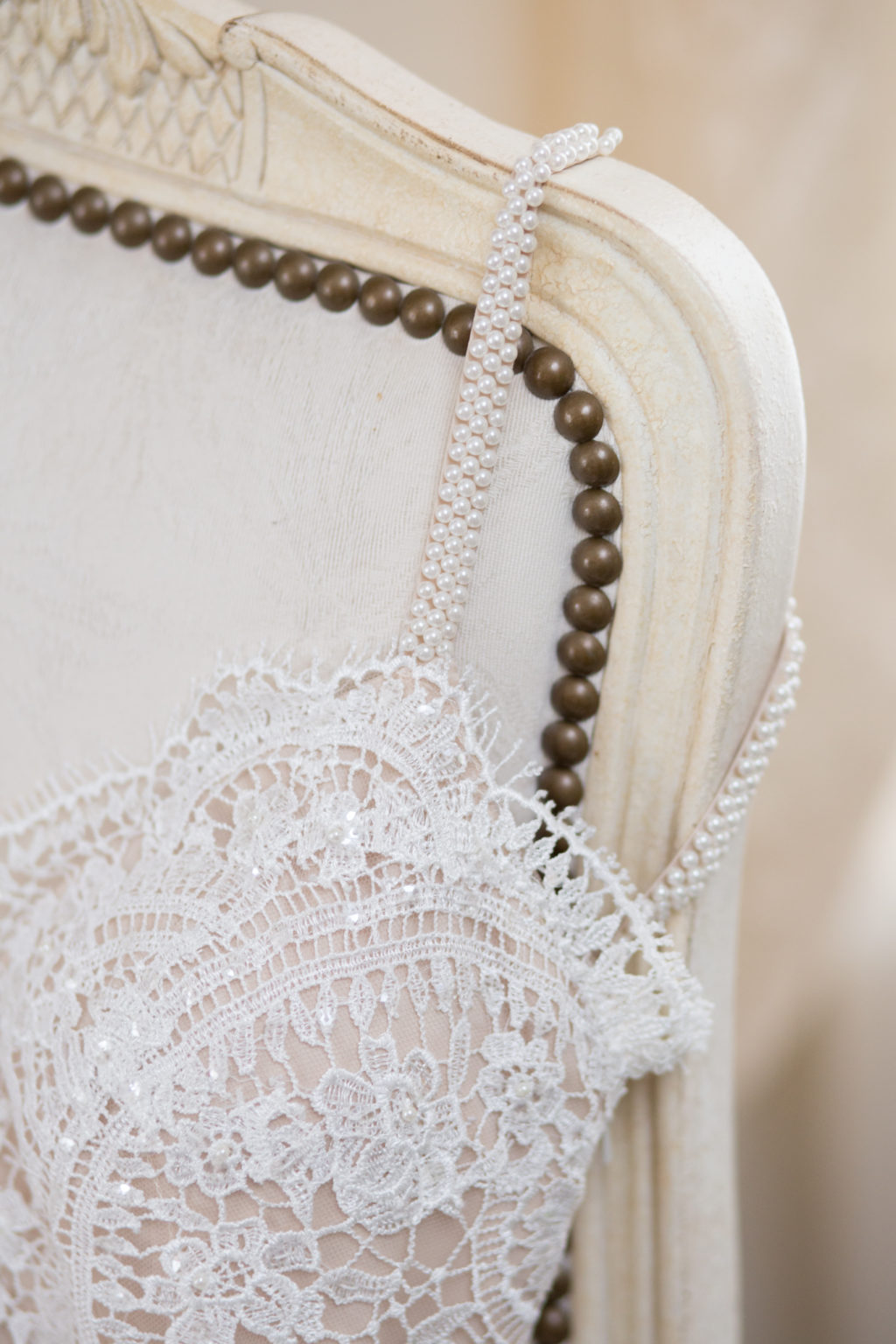 Detail shot of beading on bride