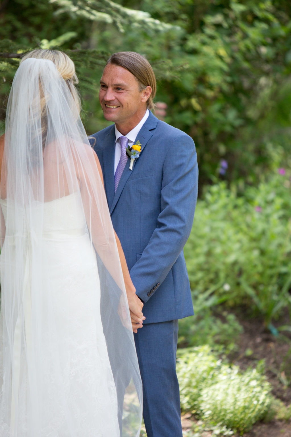 Betty Ford Alpine Gardens bride and groom first look before vail golf course wedding