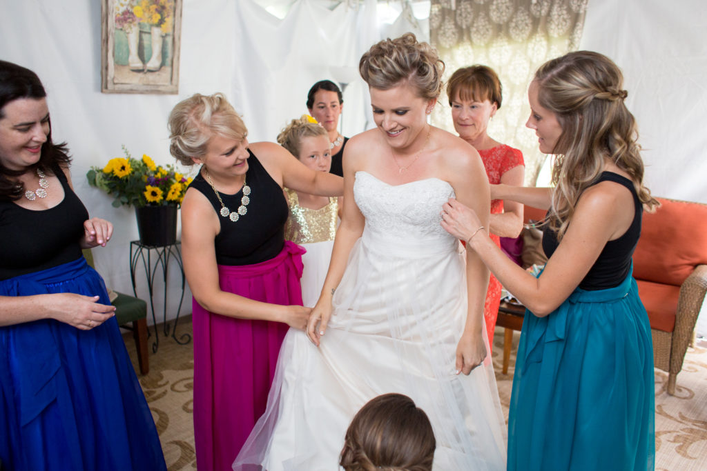 Stone Mountain Lodge Wedding in Lyons Colorado bride getting ready with her bridesmaids