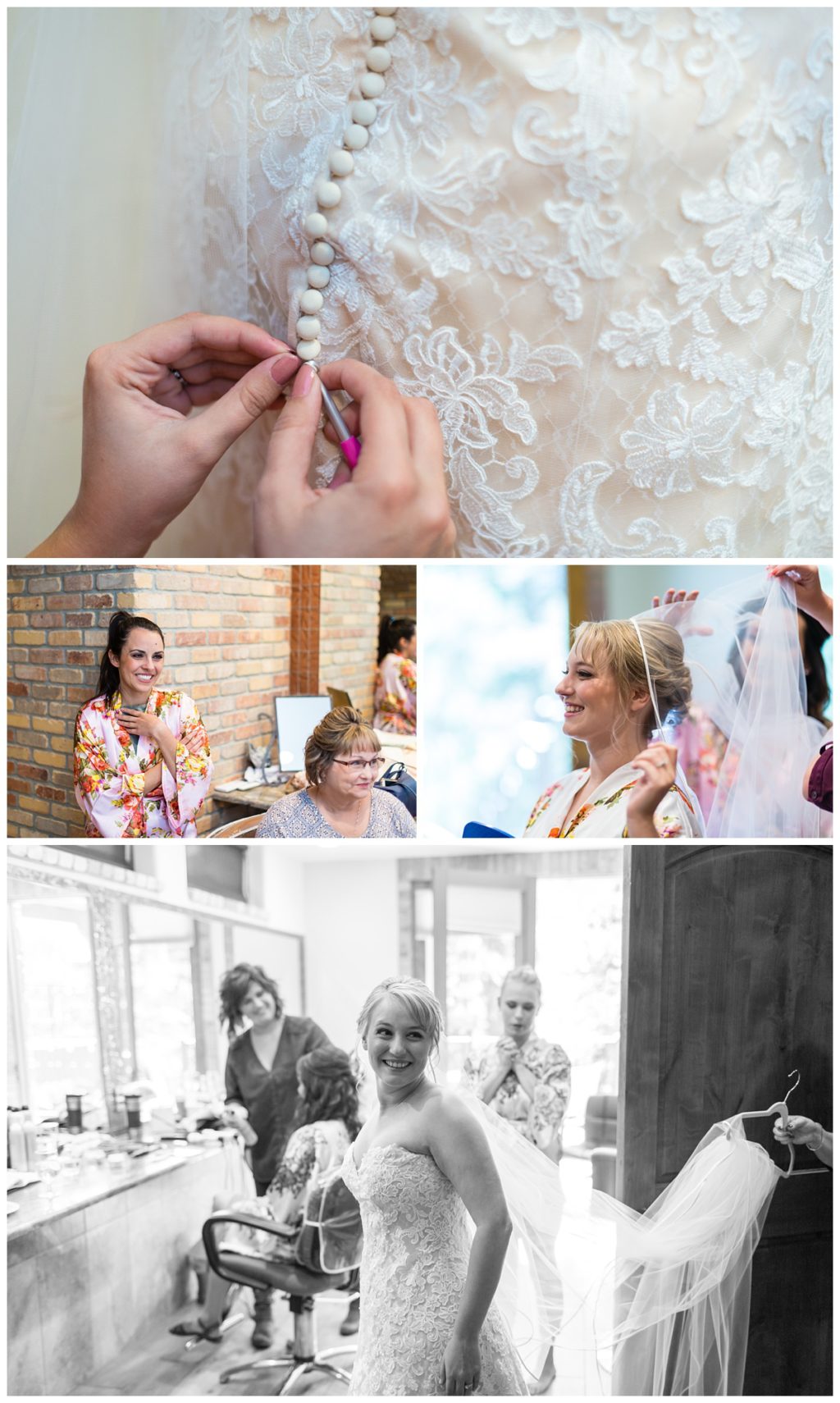 bride getting with bridesmaids and twin flower girls at della terra mountain chateau wedding