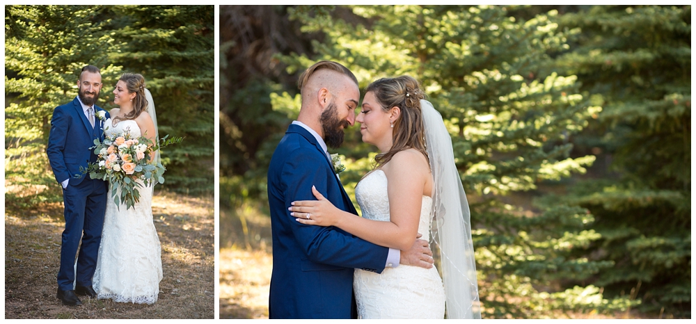 bride and groom outdoor portraits at mountain view ranch wedding venue in pine colorado
