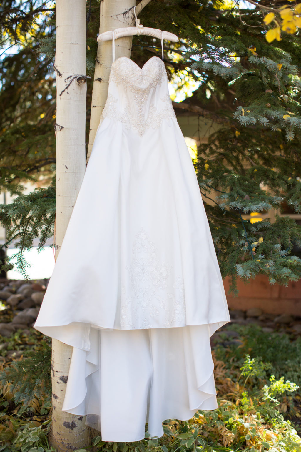 white strapless bridal gown photo