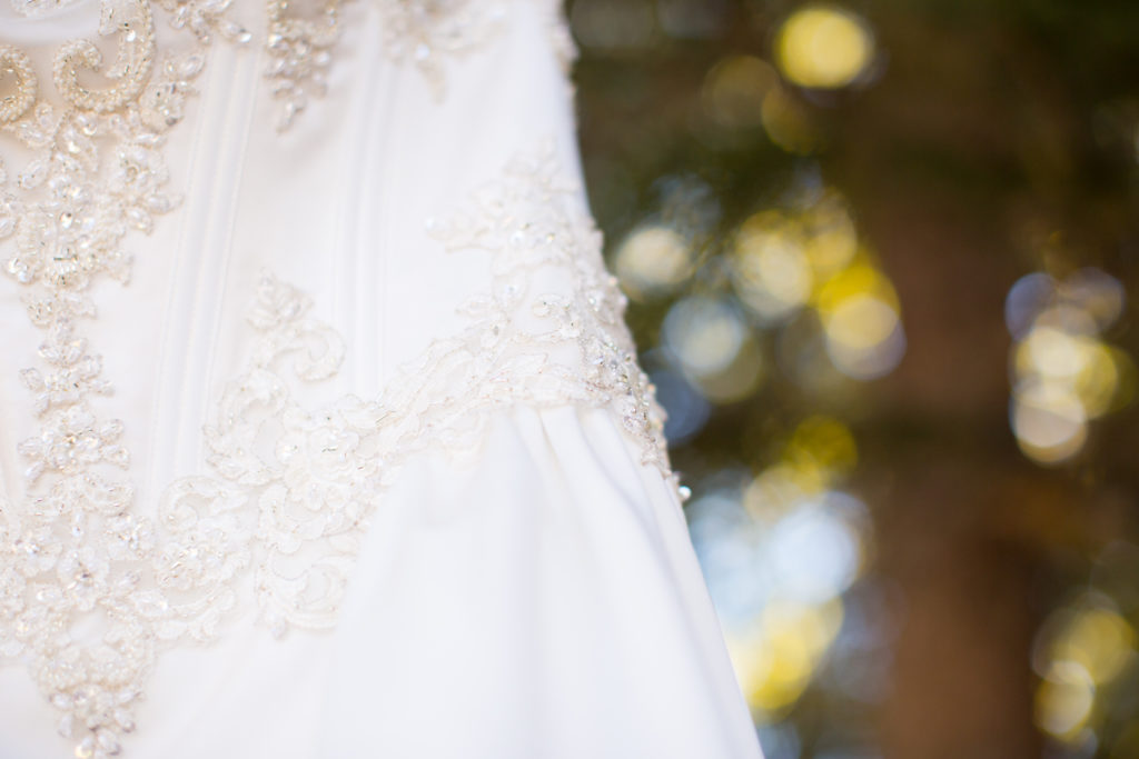 white beaded strapless bridal gown detail photo
