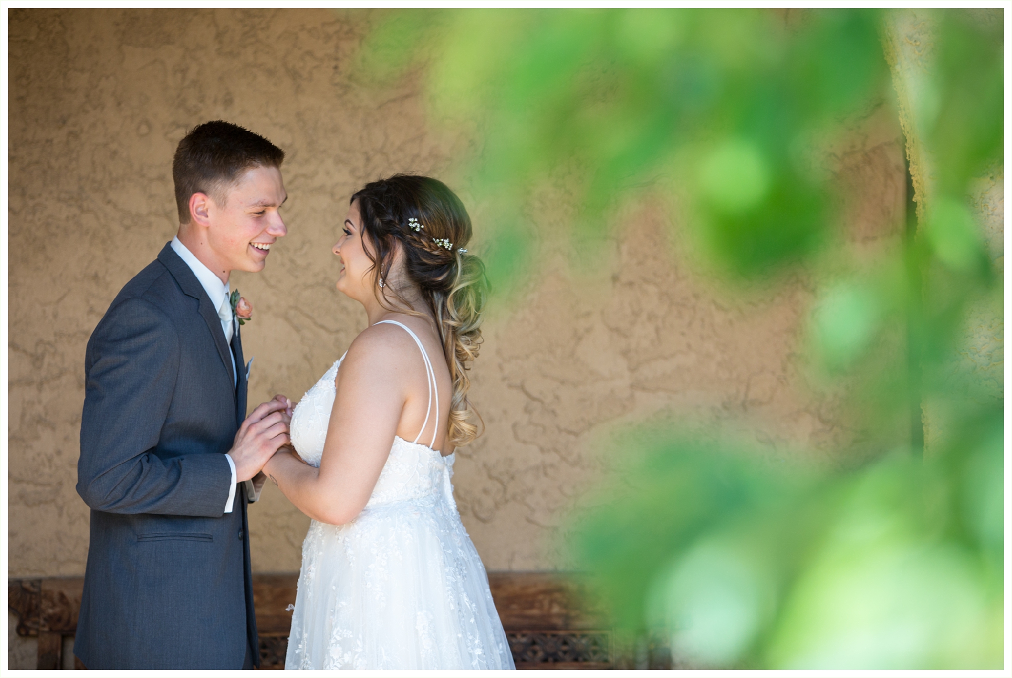 sweet bride and groom share first look at villa parker in colorado