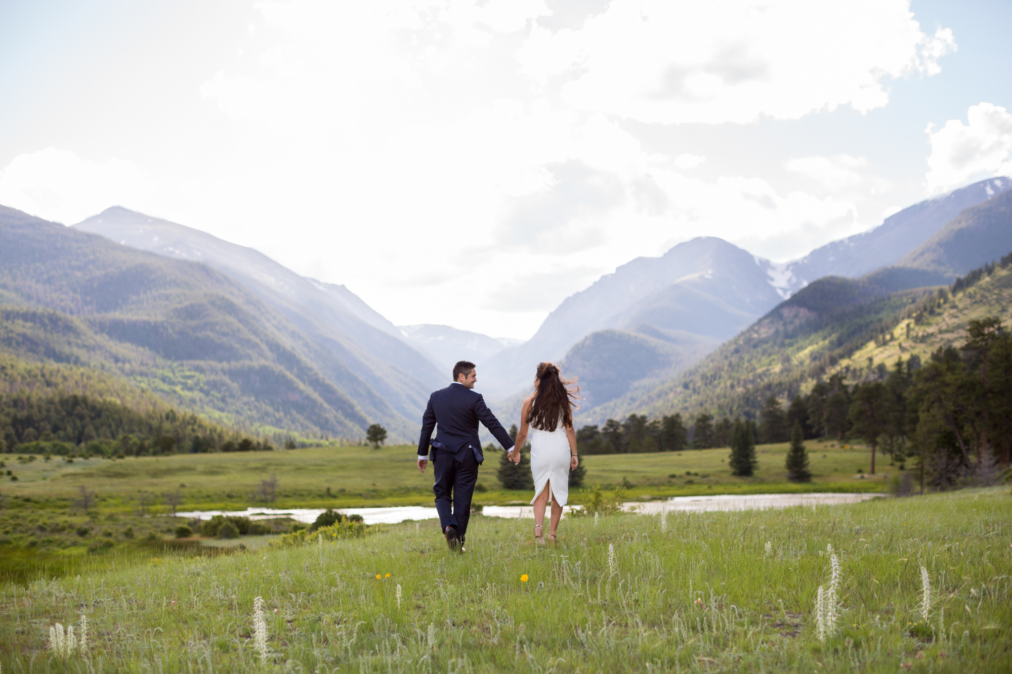 rocky mountain national park engagement session dressy outfit at sheep lakes