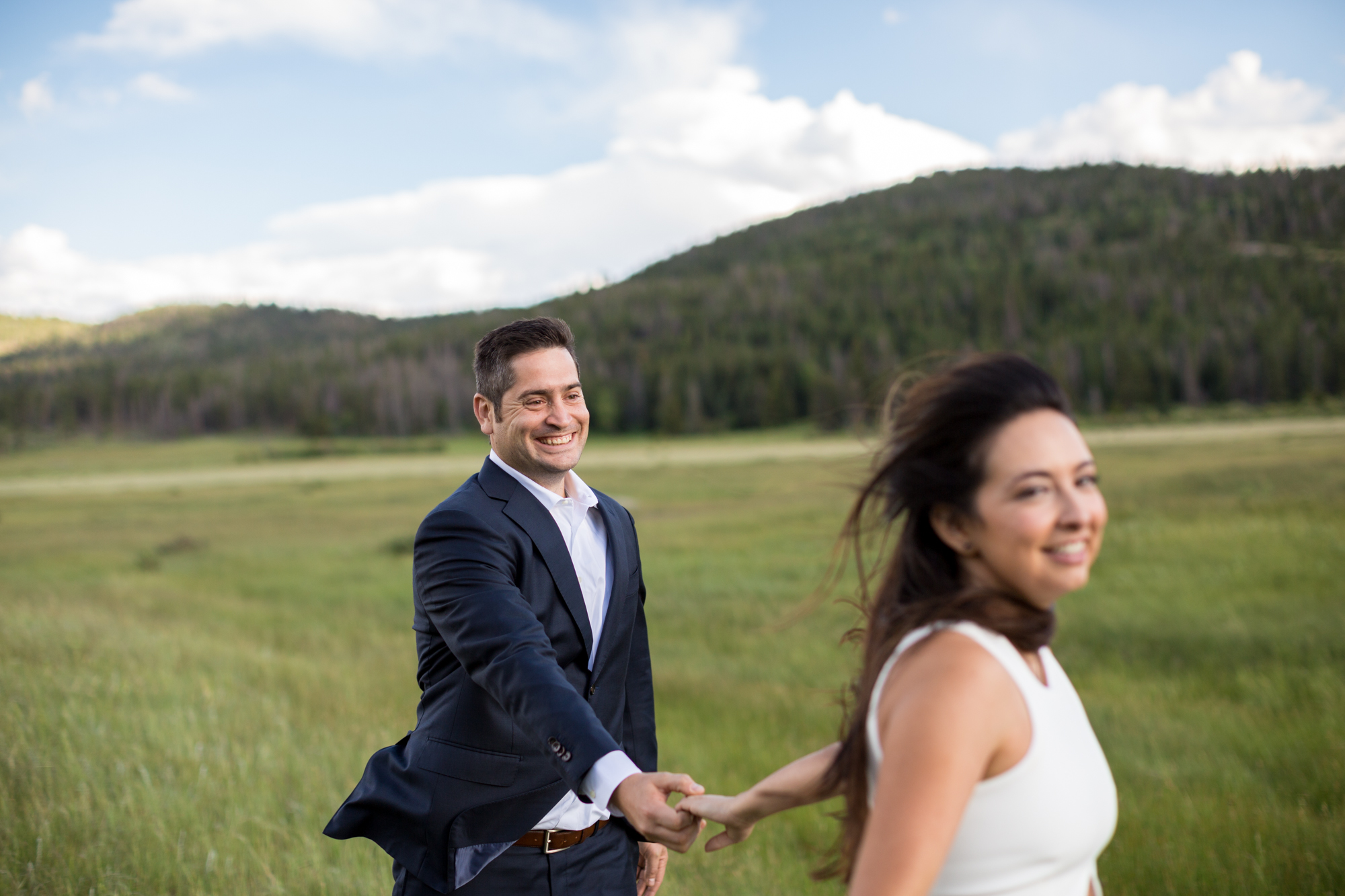 rocky mountain national park engagement session dressy outfit at sheep lakes