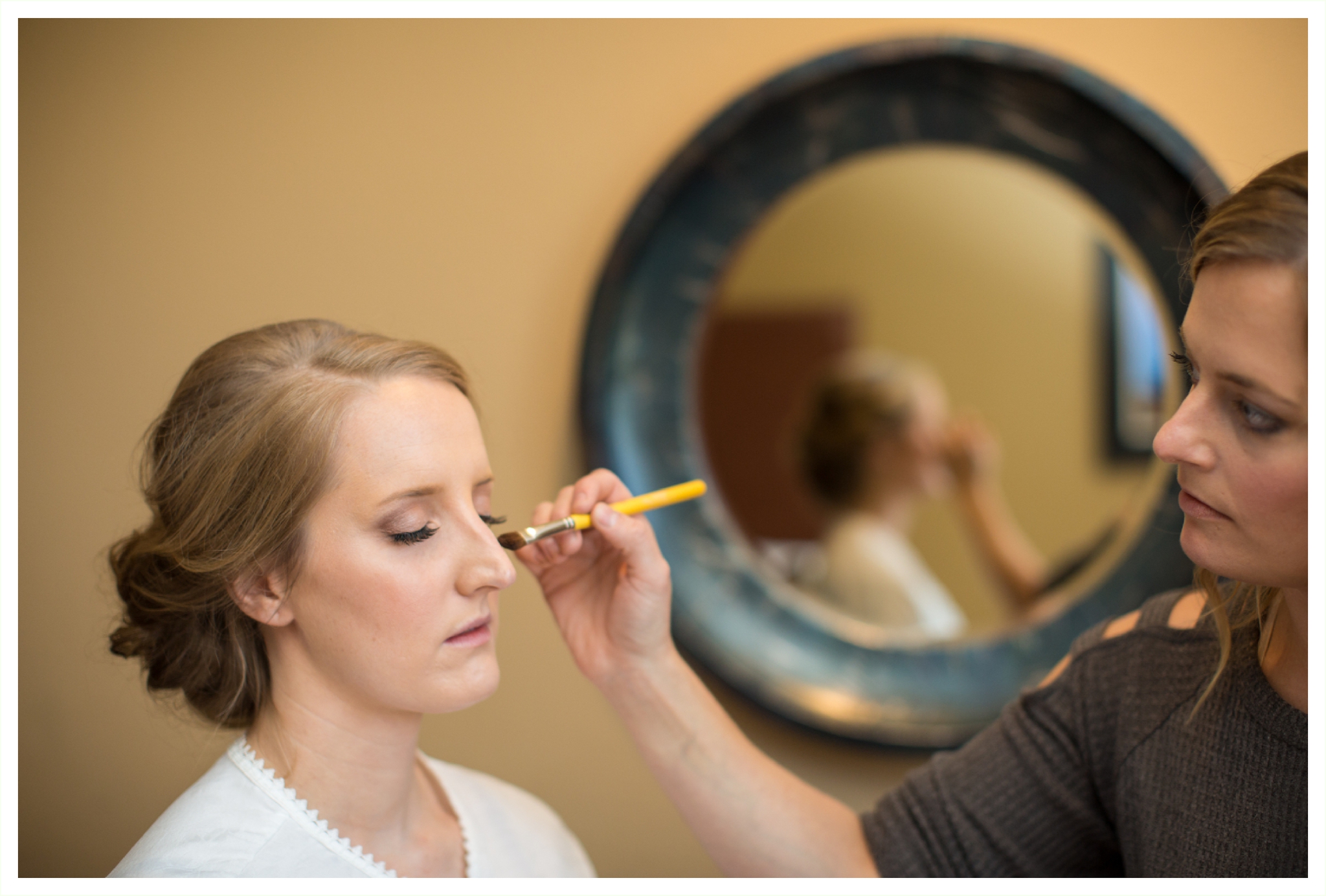 Golden Hotel wedding bride getting ready makeup photos