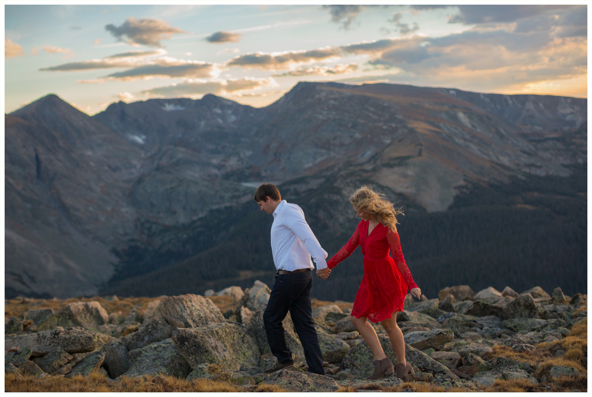 RMNP engagement session photos on Trail Ridge Road. Epic sunset photos in Rocky Mountain for couples portraits
