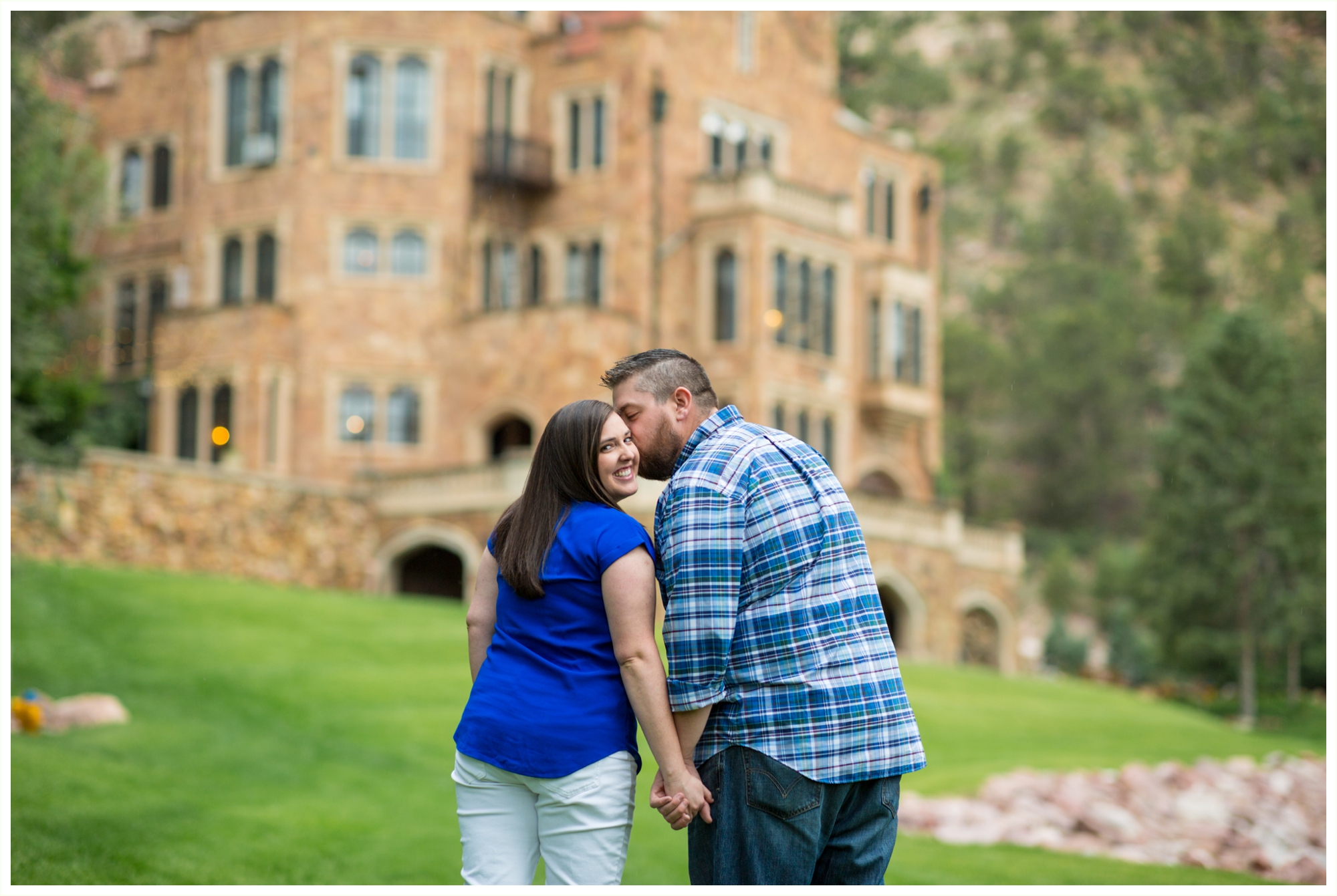 sweetest couple for colorado springs engagement session at glen eyrie castle near garden of the gods