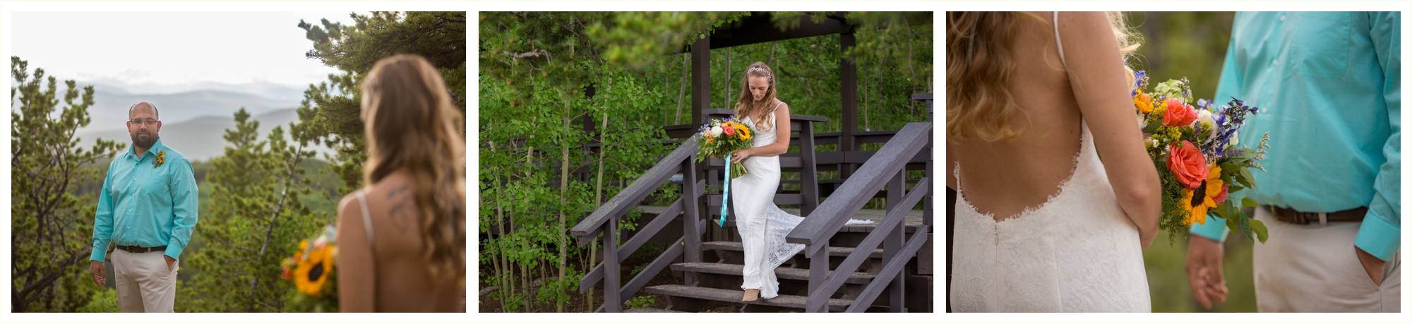 bride walks down the aisle during golden gate canyon state park elopement