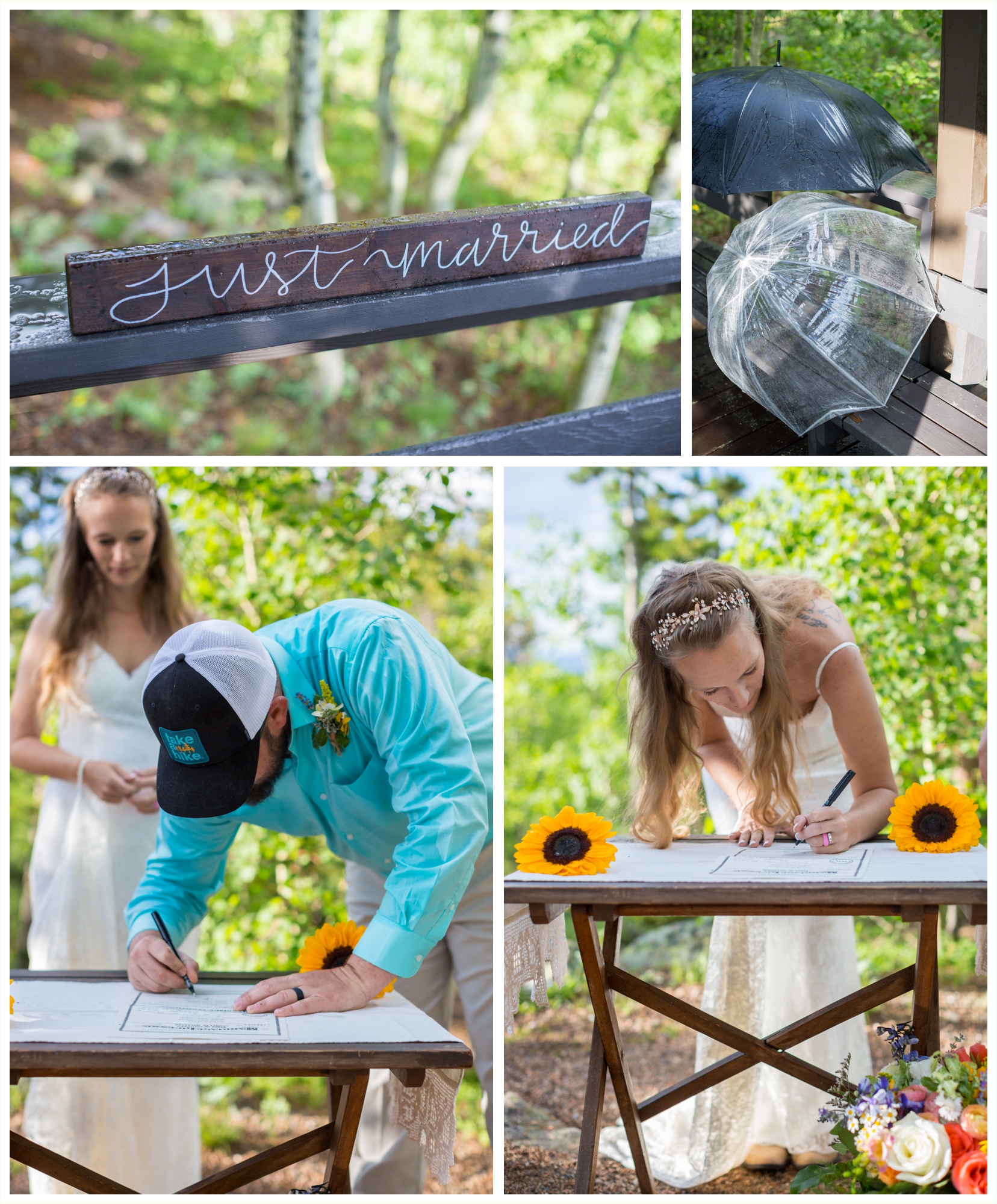 bride and groom sign marriage license after golden gate canyon state park elopement in colorado