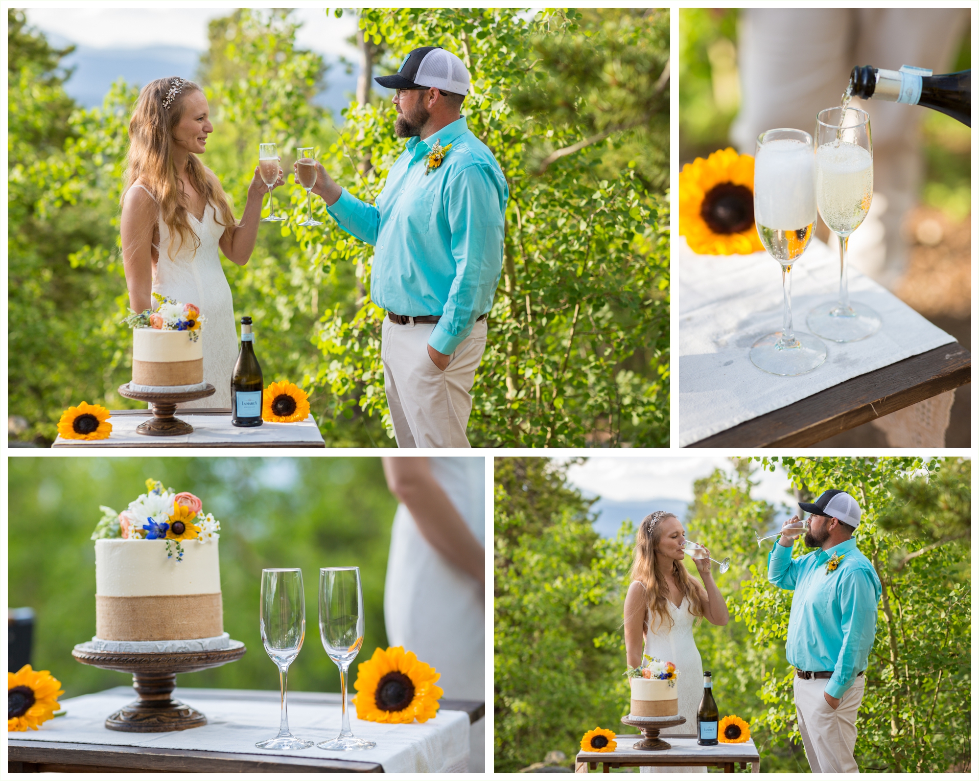 bride and groom share a toast after golden gate canyon state park elopement in colorado