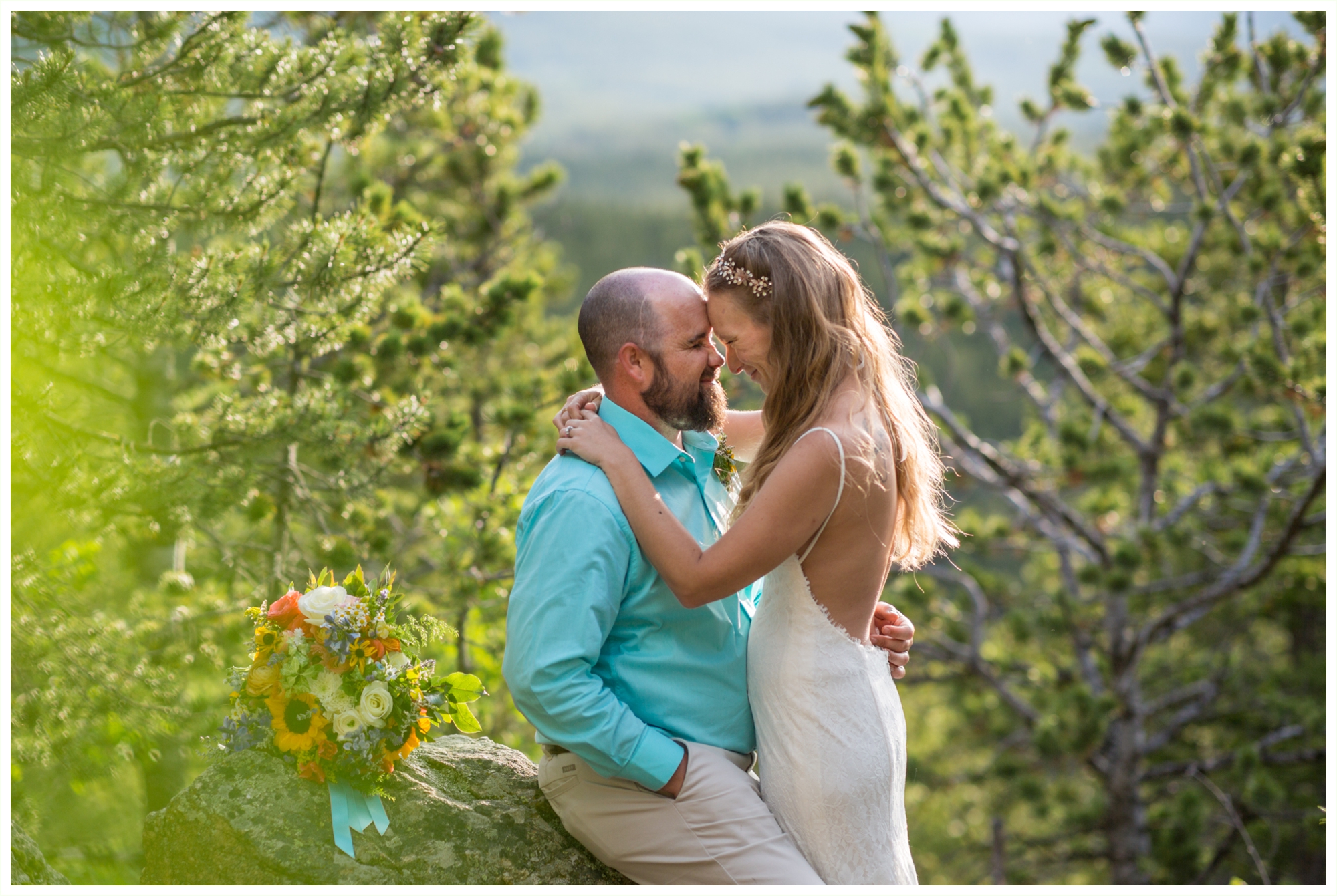 beautiful golden hour bride and groom portraits at golden gate canyon state park elopement by colorado mountain wedding photographer