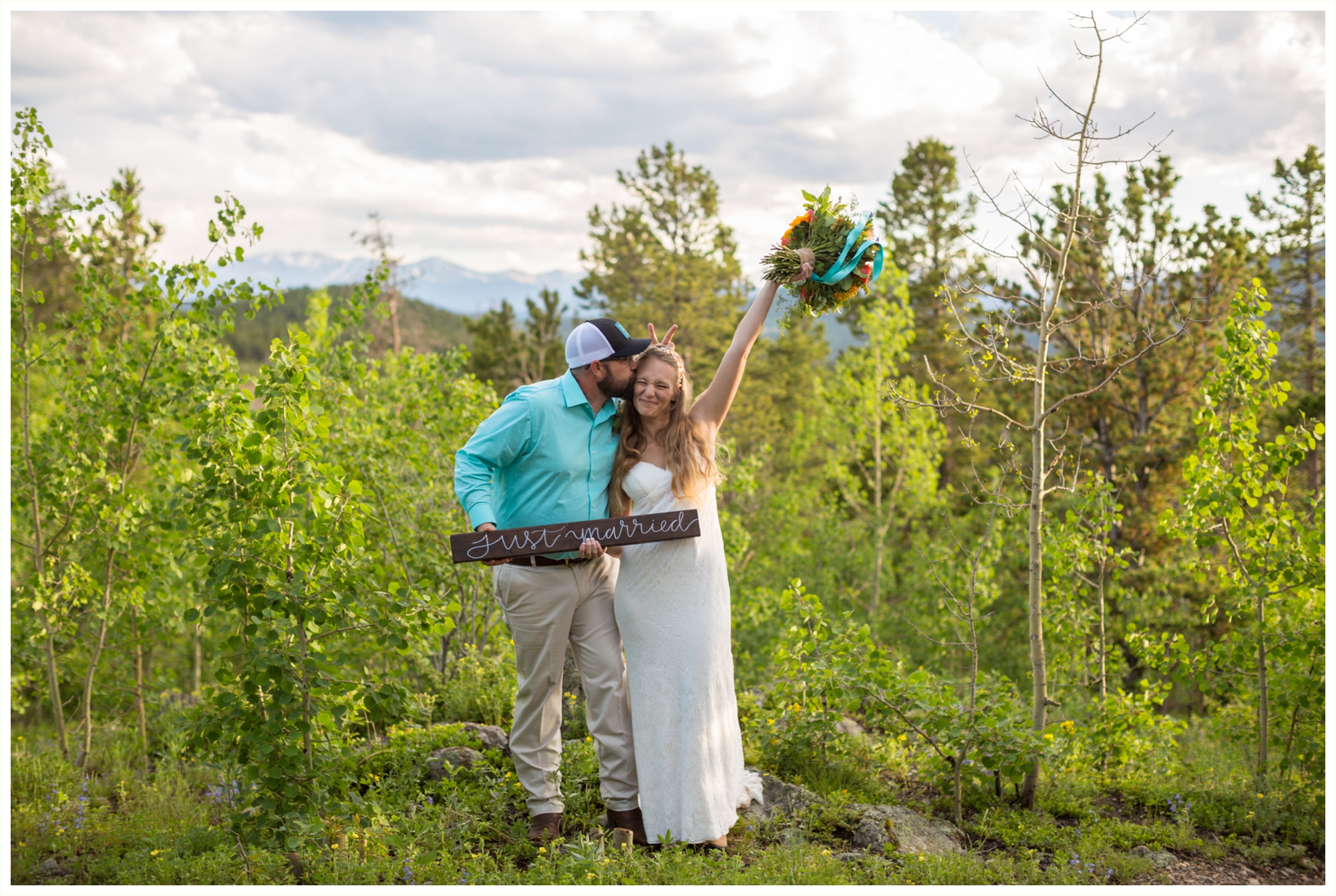 just married portrait at panorama point in golden gate canyon colorado