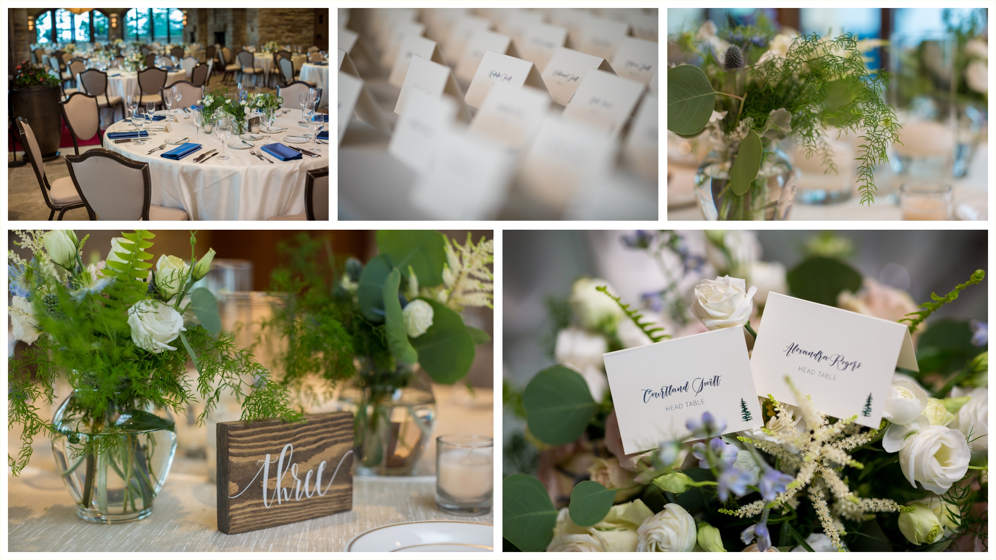 beautiful elegant classy reception table decor and florals at sanctuary golf course