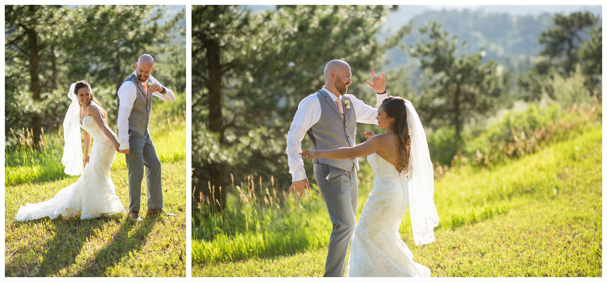 bride and groom fun dancing portraits. stone mountain lodge wedding photos. 