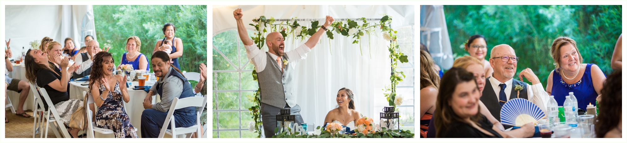 groom being funny during wedding reception toasts