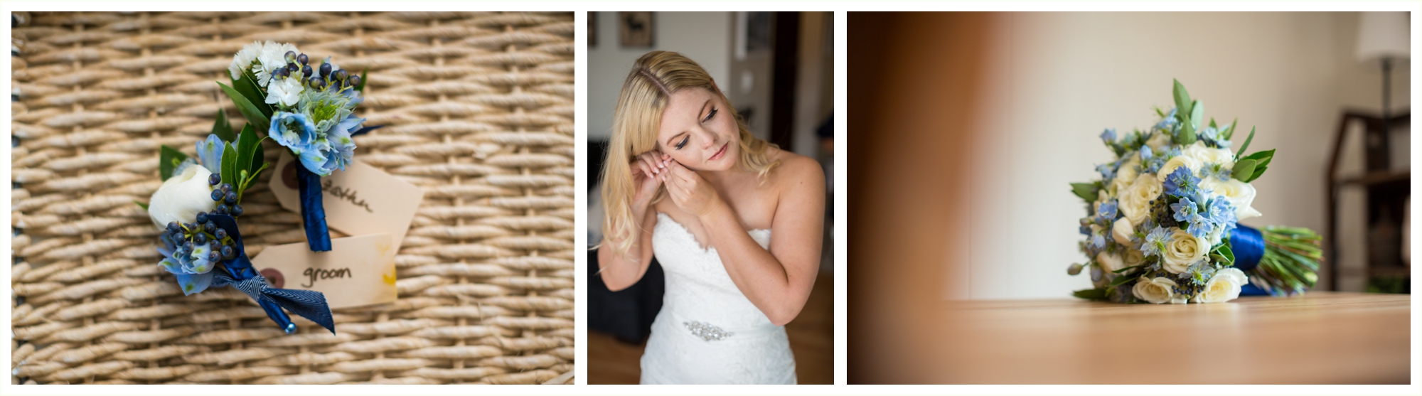 bride putting on her earrings before breckenridge wedding