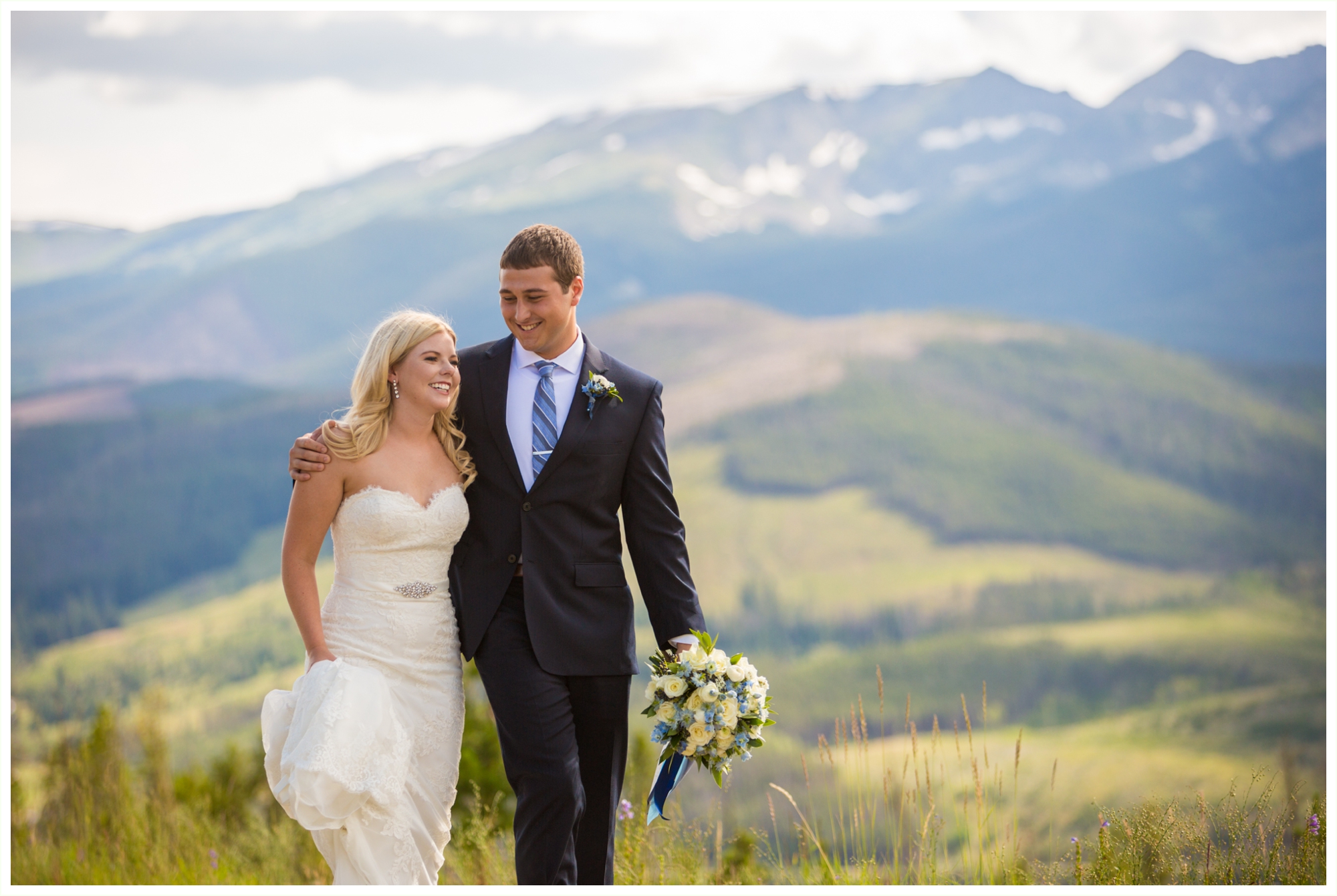 bride and groom outdoor wedding portraits at sapphire point overlook in breckenridge