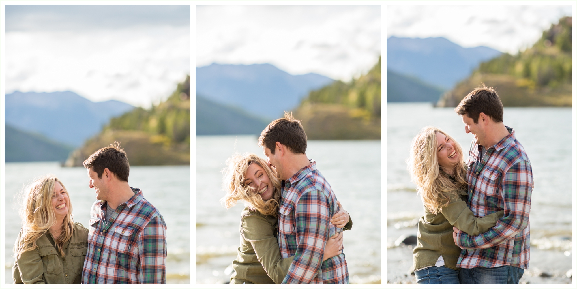 couple candid laughing and hugging each other