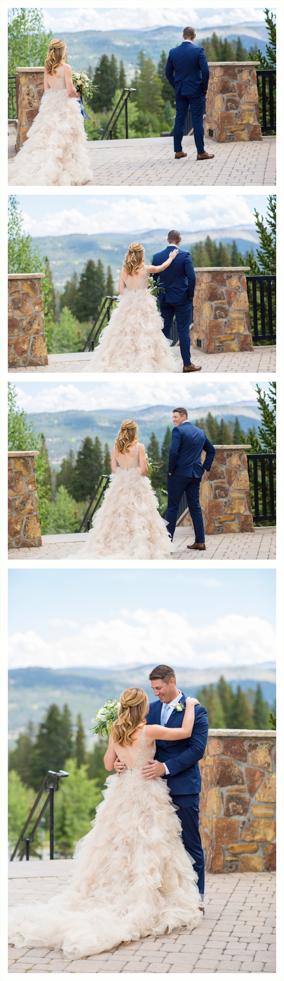 bride and groom share first look in breckenridge colorado