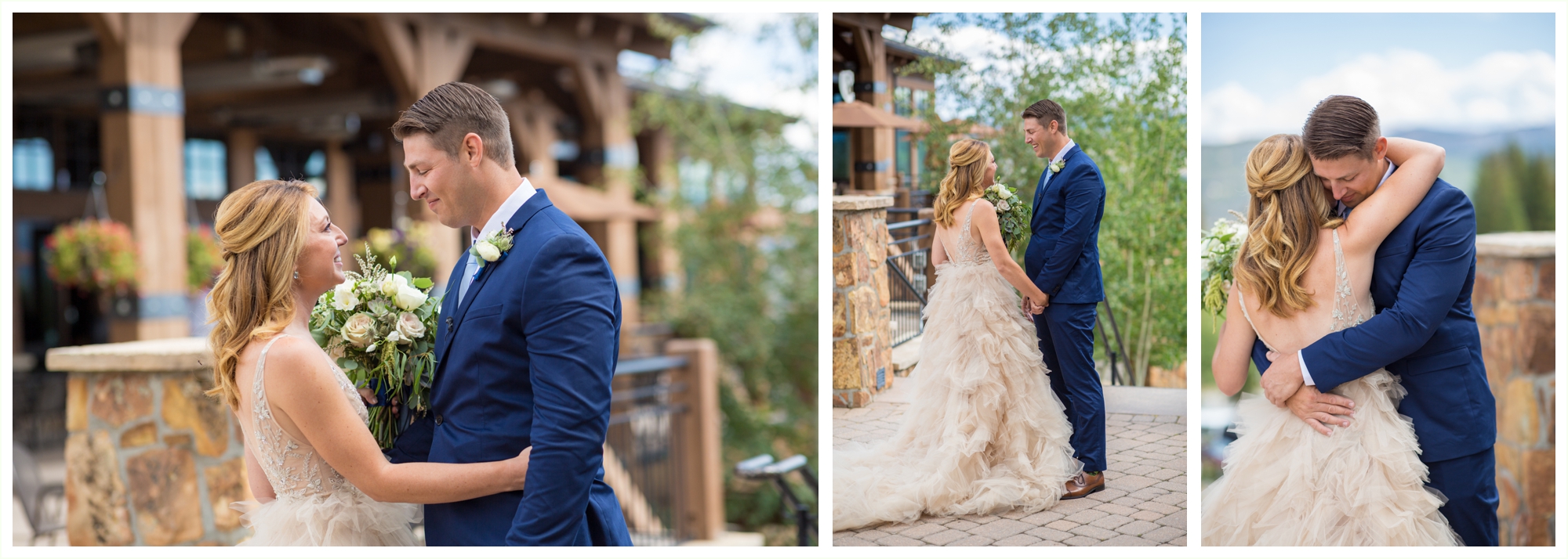 bride and groom first look photos at breckenridge colorado wedding