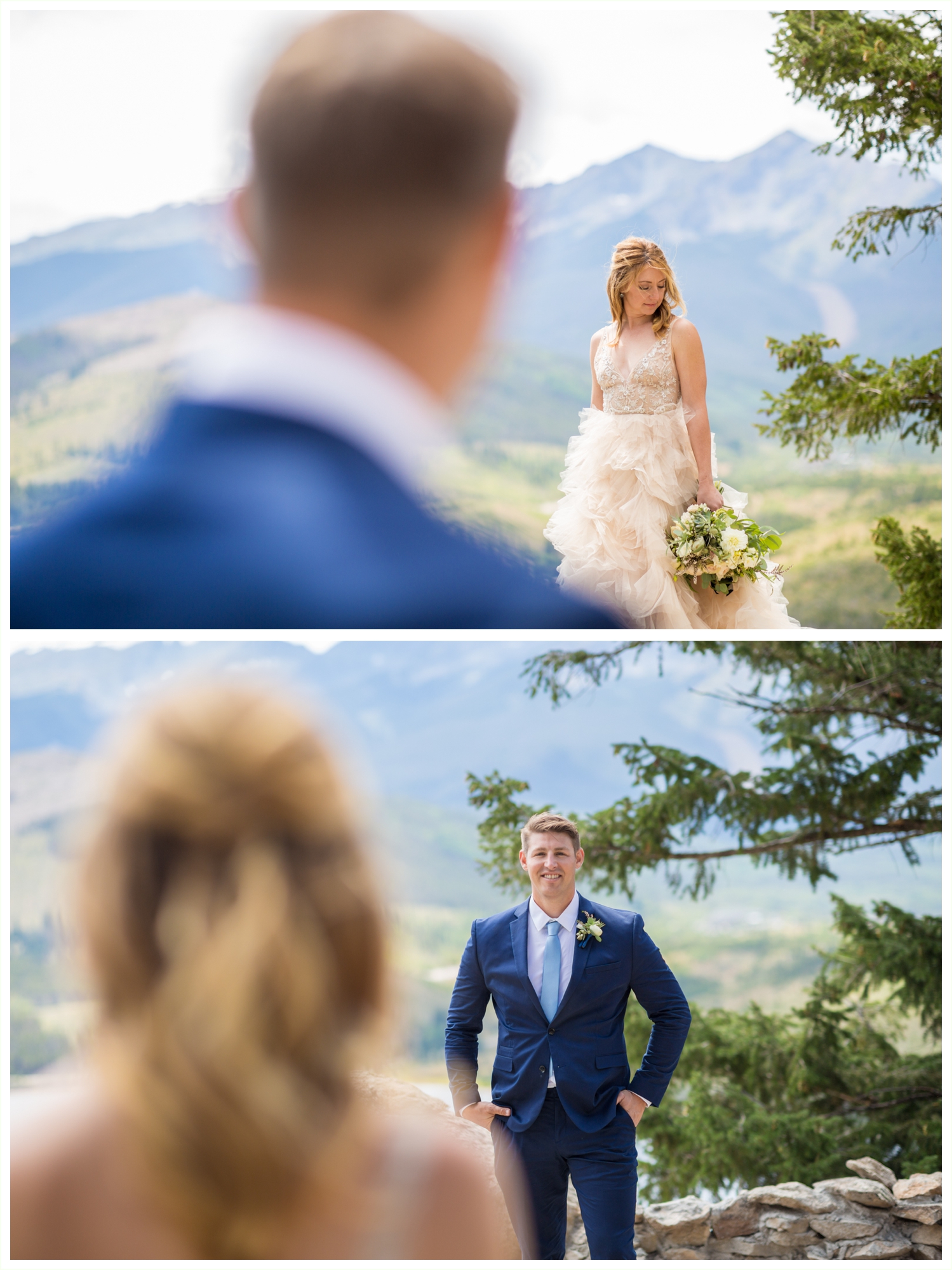 bride and groom portraits at sapphire point overlook in breckenridge colorado