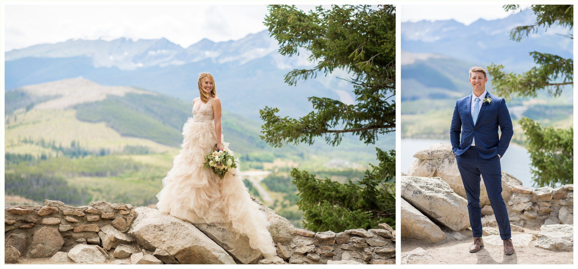 bride and groom portraits at sapphire point overlook in breckenridge colorado