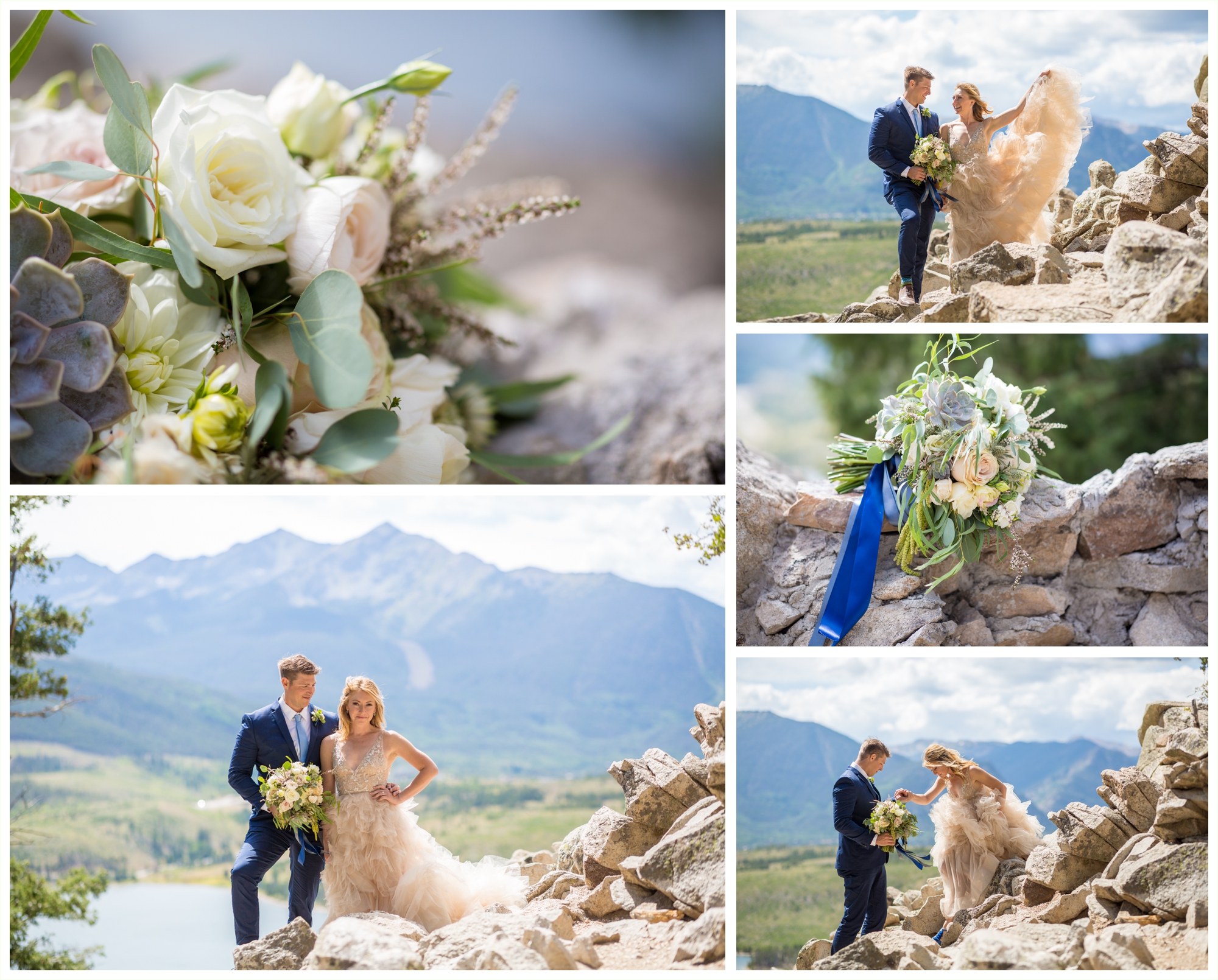 bride and groom portraits at sapphire point overlook in breckenridge colorado at lake dillon