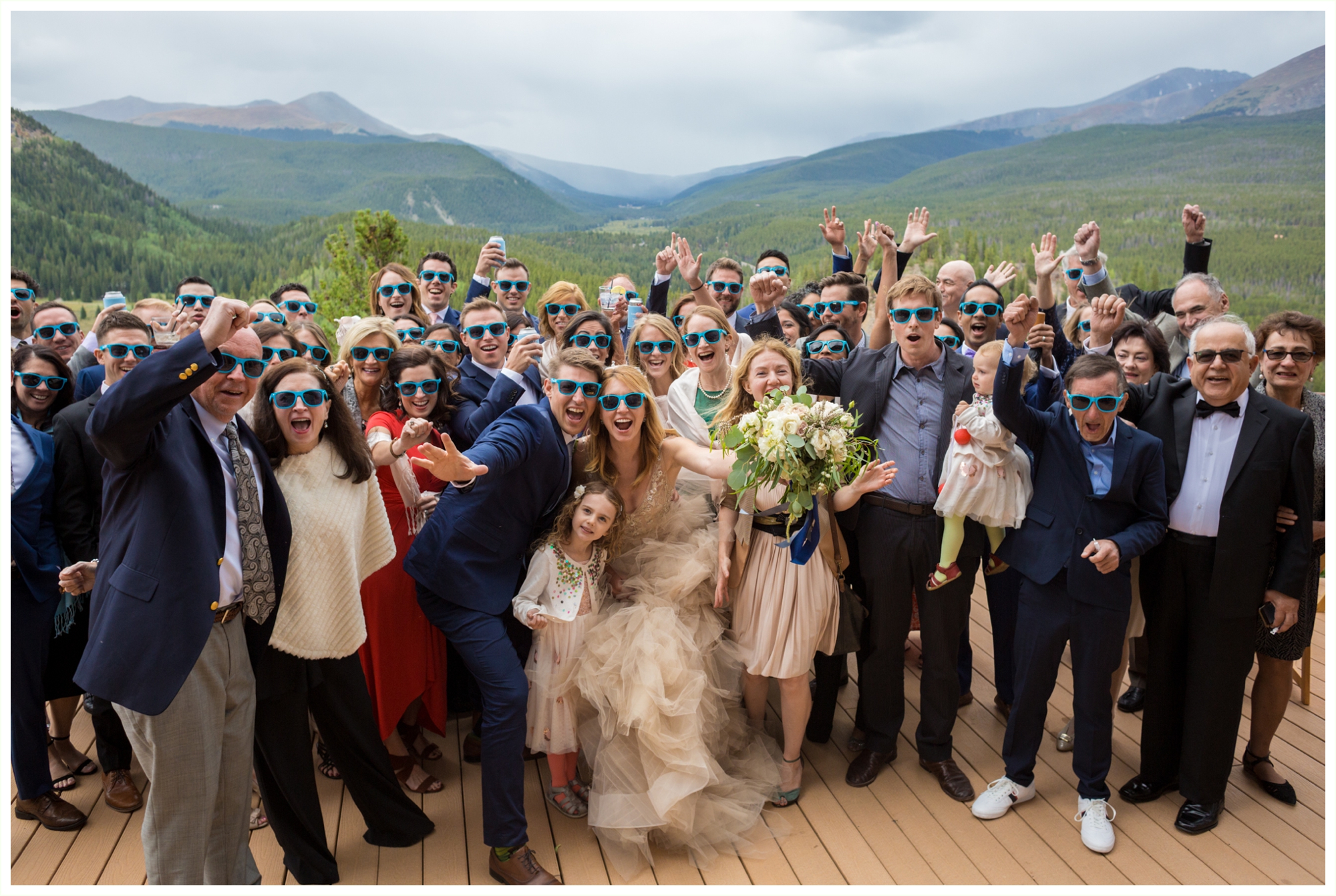 lodge at breckenridge bride and groom with all guests