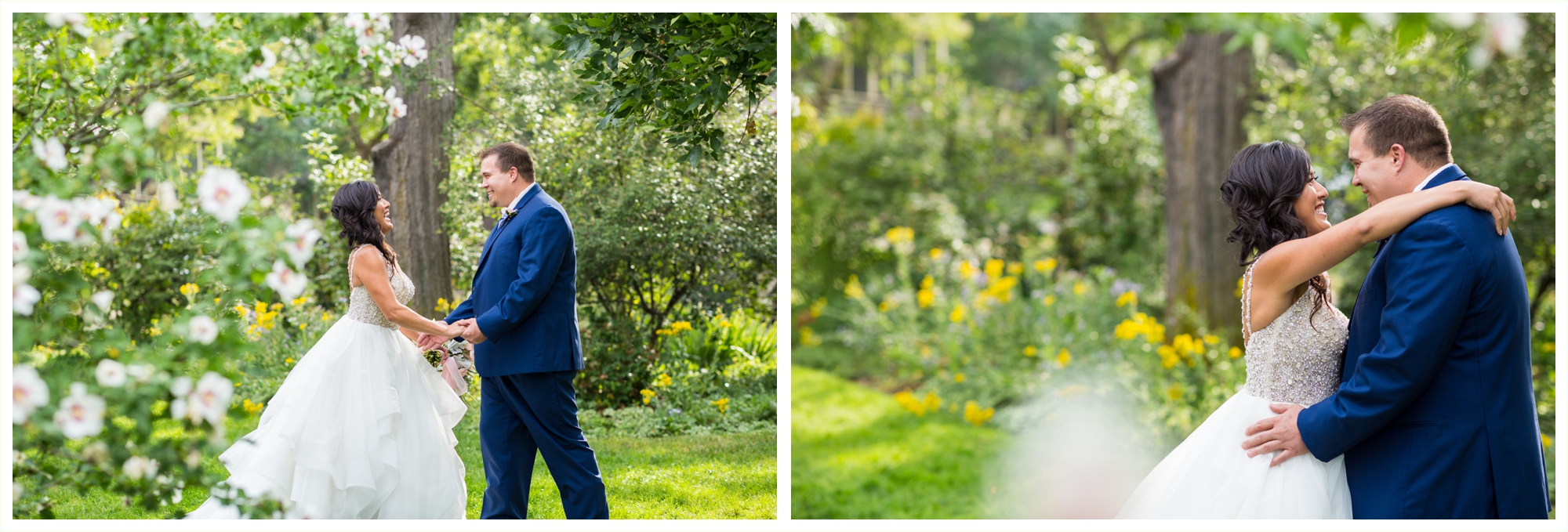 bride and groom share first look in boulder colorado near chautauqua park