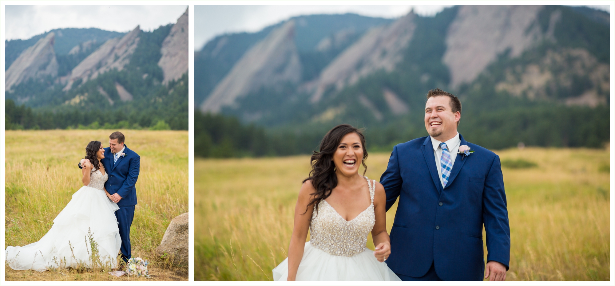 bride and groom portraits in chautauqua park in boulder colorado gorgeous mountains and candid laughing
