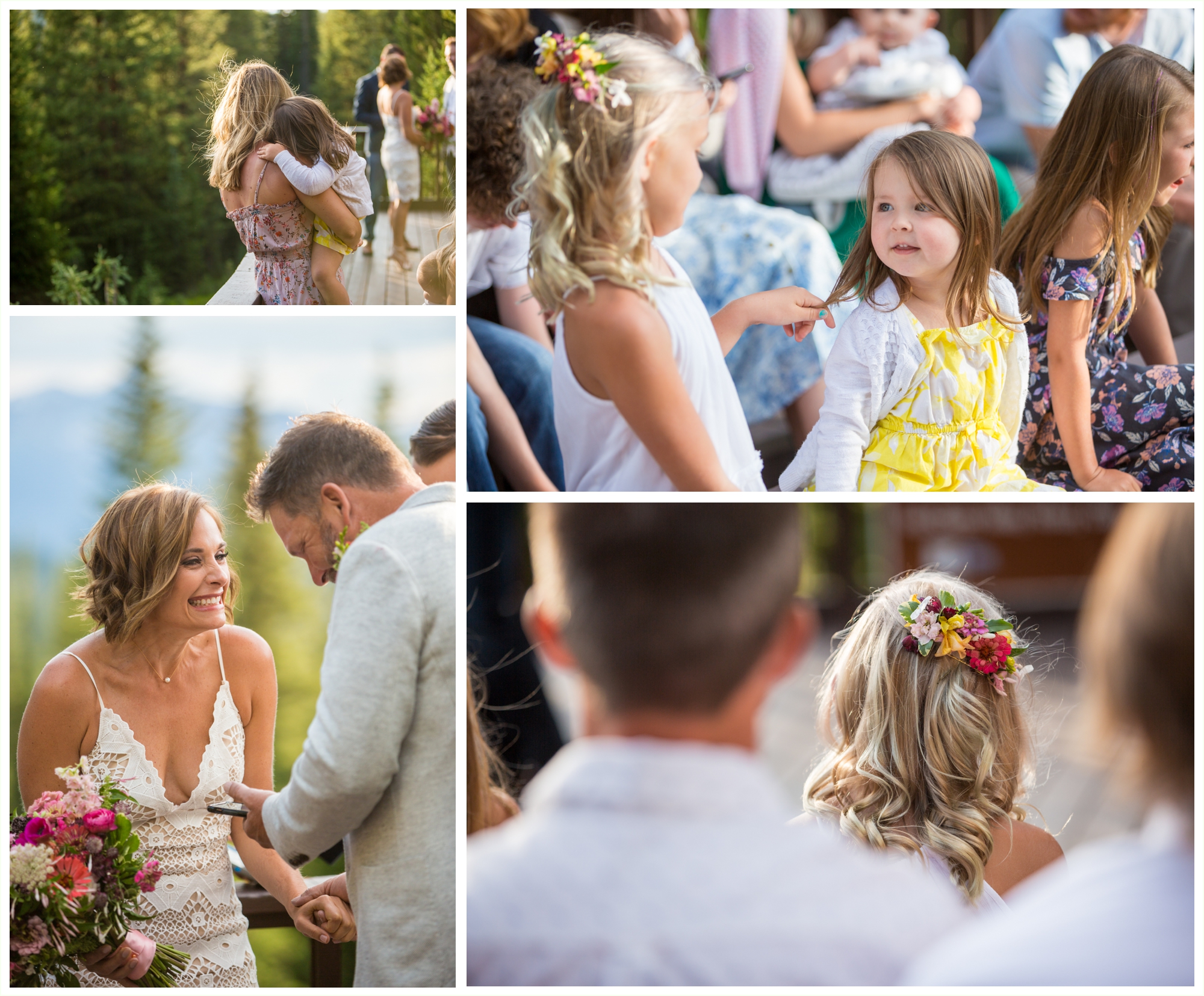 candid moments captured during julia's deck wedding ceremony in vail colorado
