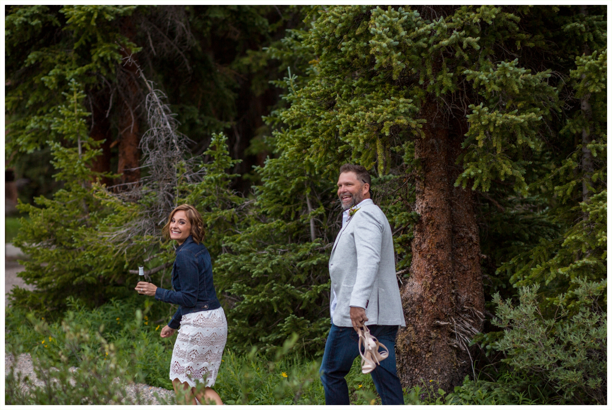 bride and groom cute moment walking after vail elopement
