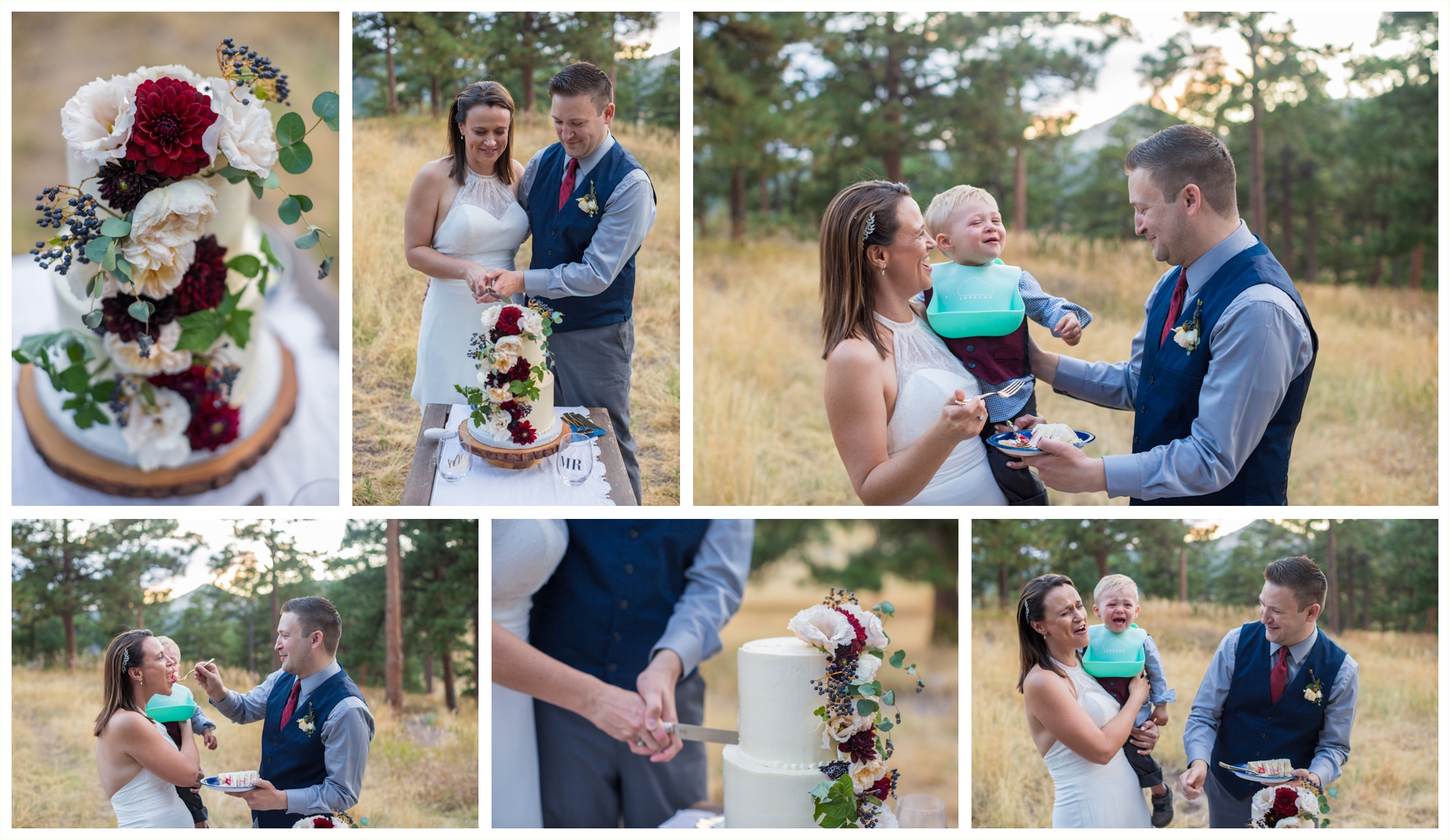 just married and feeding each other wedding cake at boulder canyon elopement