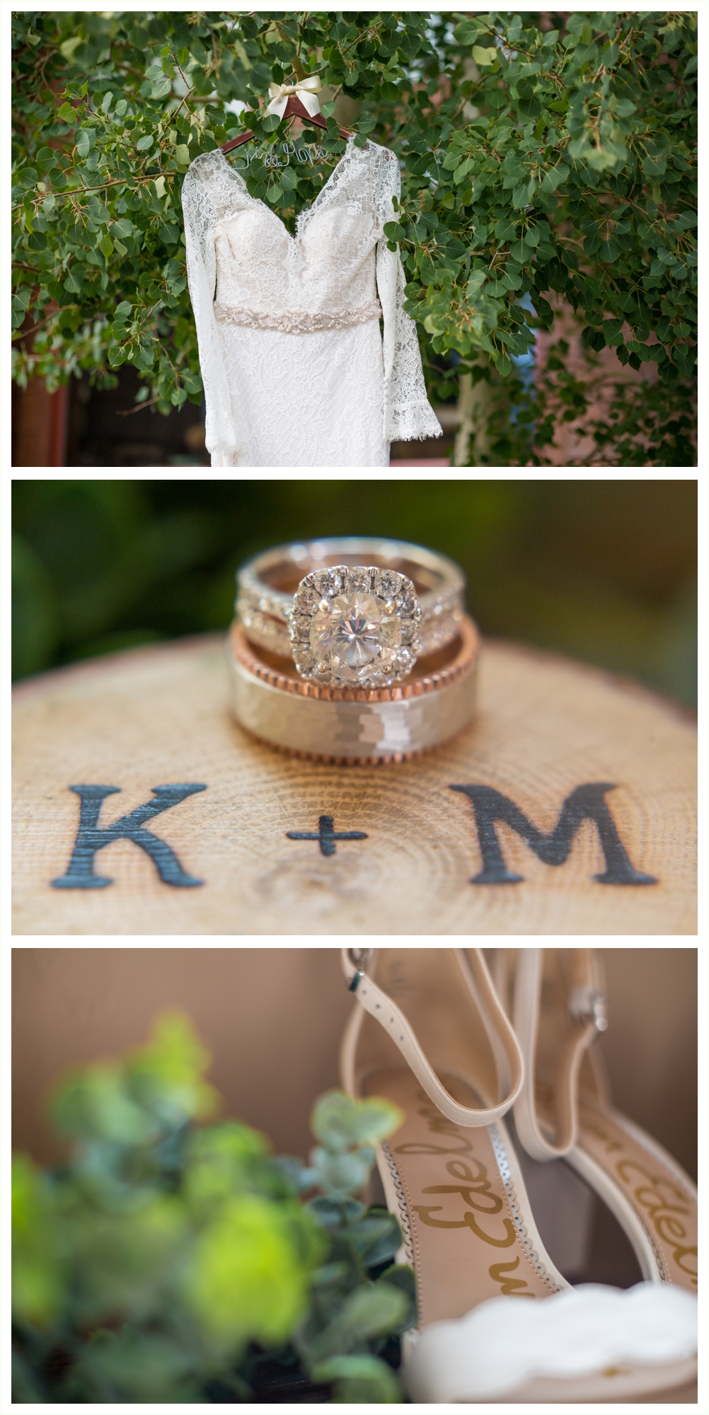 bridal details rings dress shoes getting ready in breckenridge for sapphire point elopement