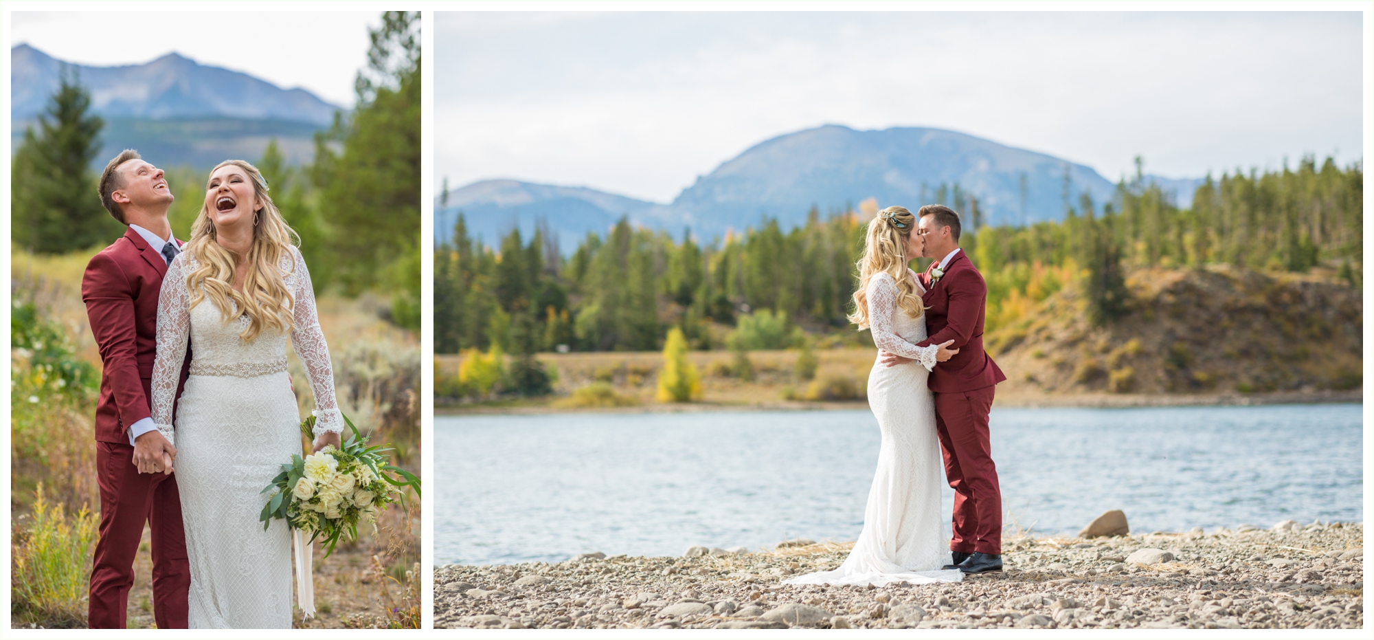 bride and groom portraits sapphire point elopement breckenridge colorado wedding photographer lake dillon in the fall