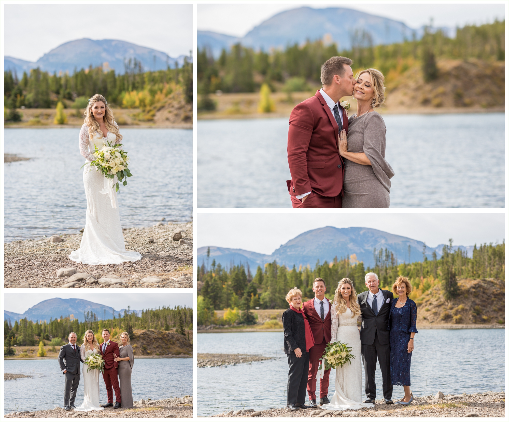 bride and groom family photos outdoors lake dillon 