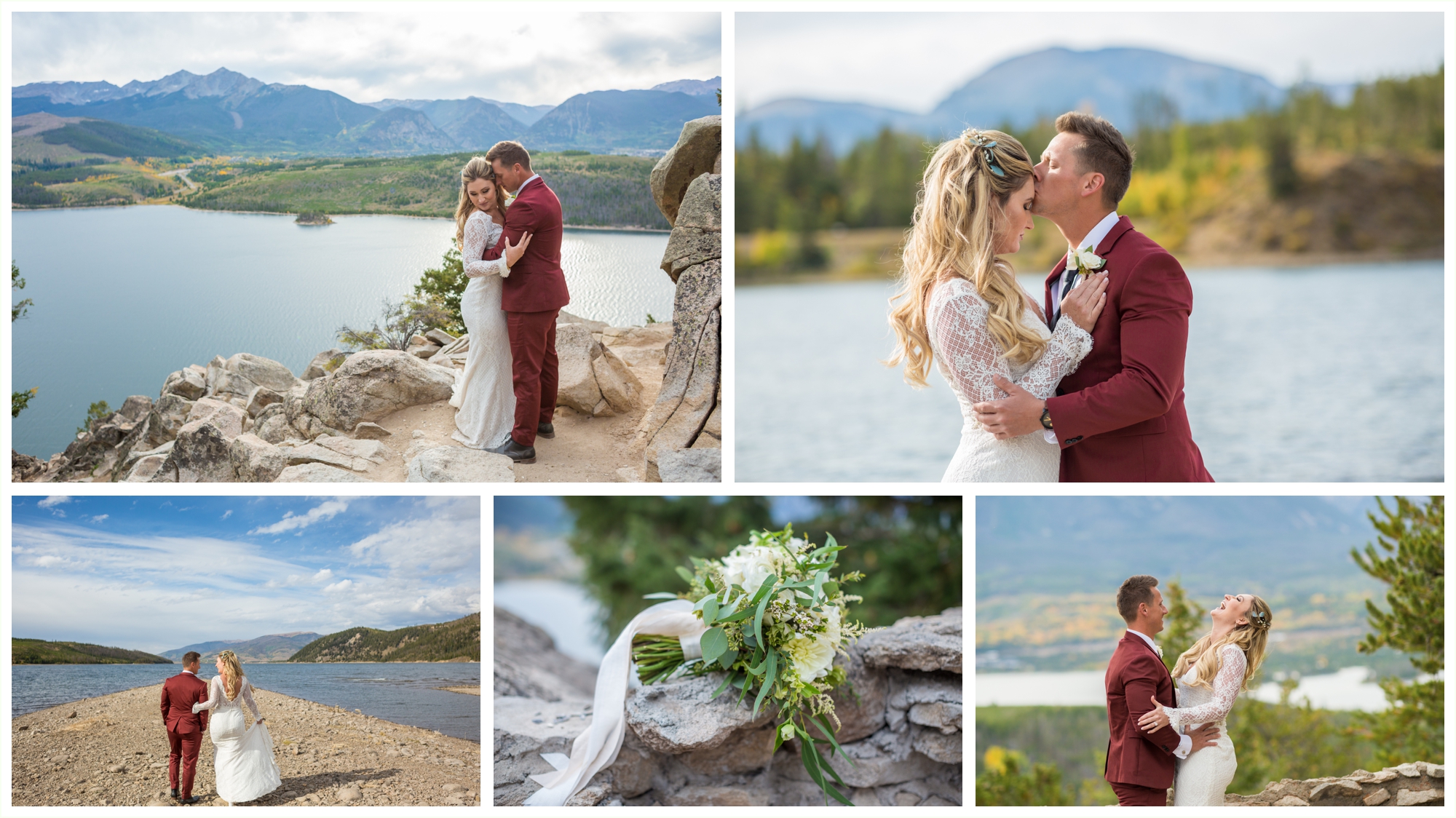 bride and groom portraits at sapphire point overlook lake dillon in breckenridge colorado