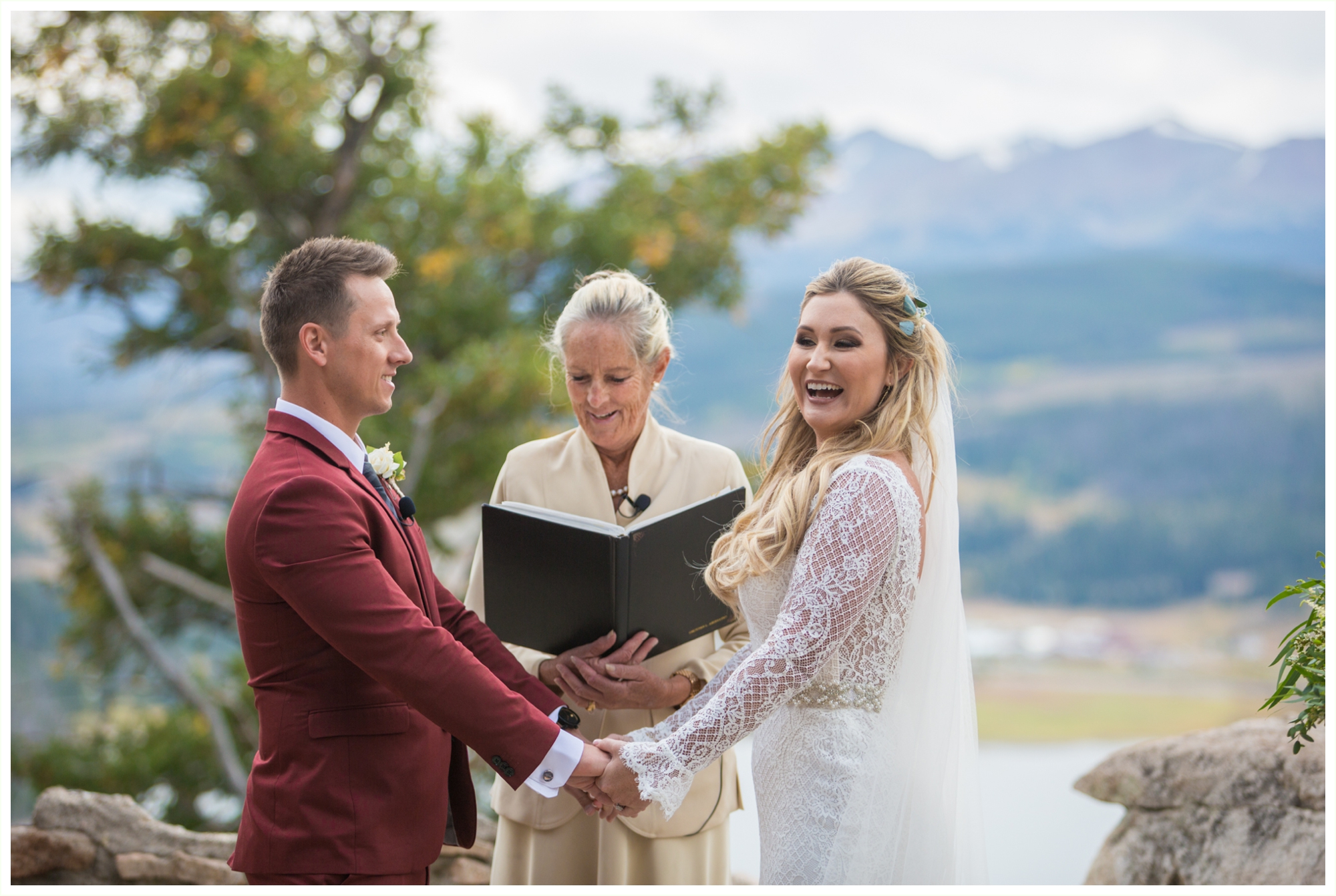 wedding ceremony in september at sapphire point overlook in breckenridge colorado happy bride