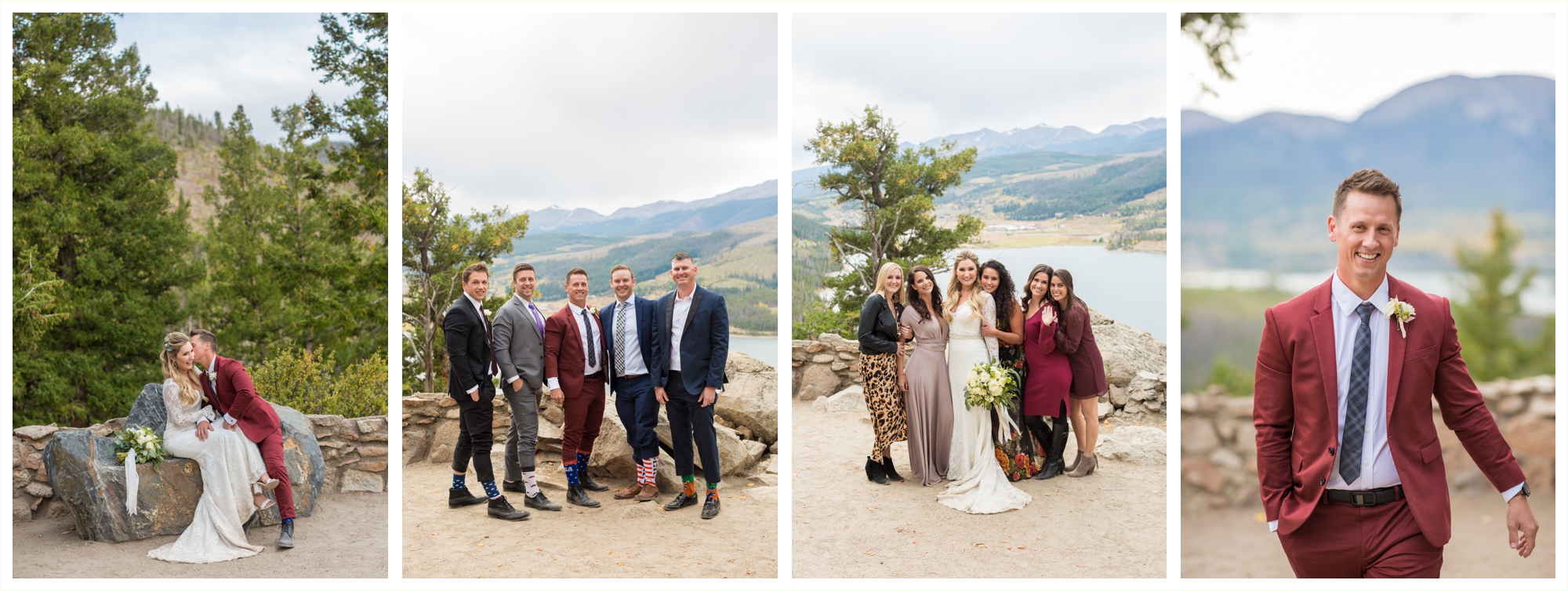 portraits with friends after sapphire point wedding ceremony in breckenridge colorado
