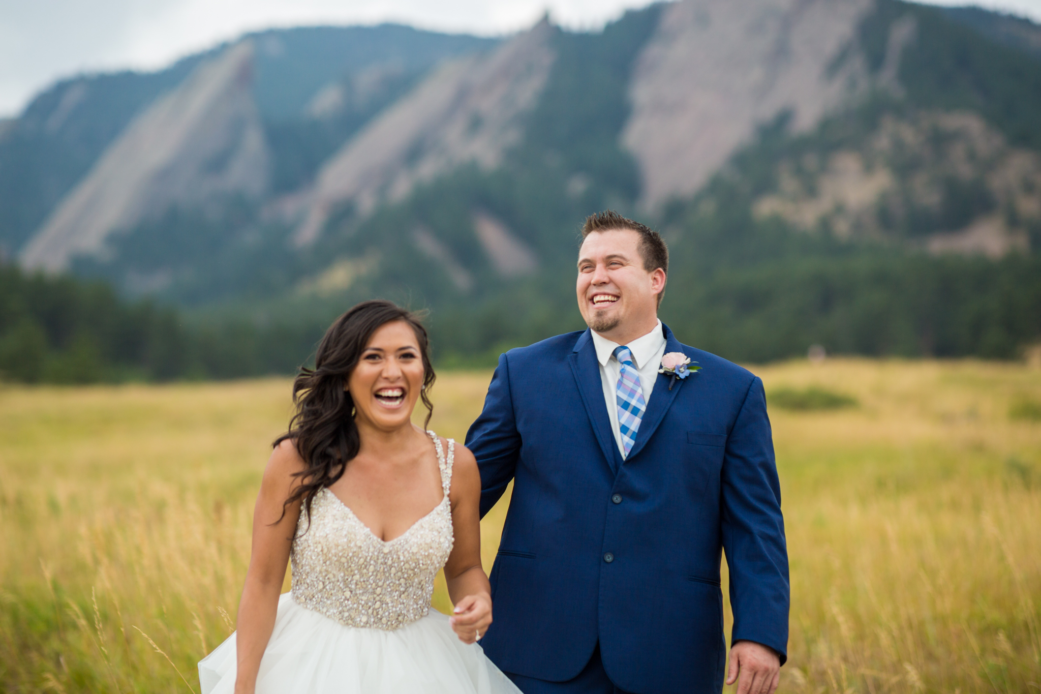 adorable candid bride and groom portrait on wedding day at chautauqua park in boulder colorado
