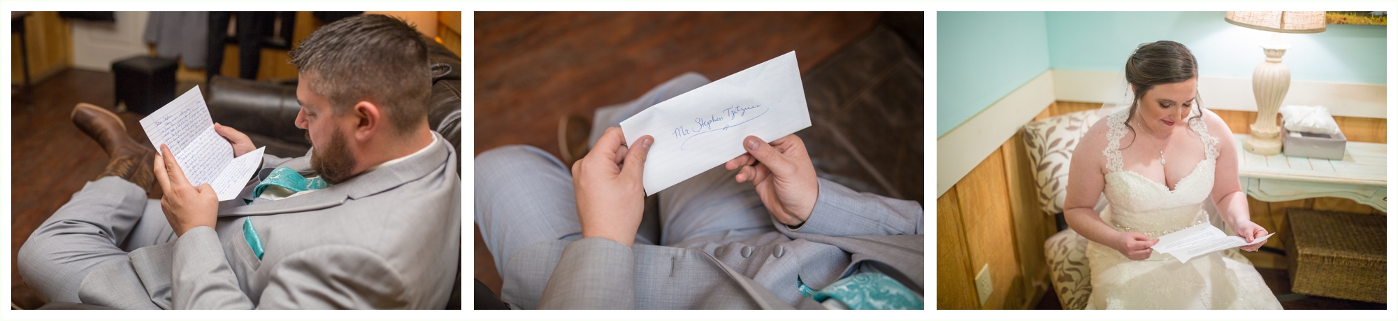 bride and groom share letters before wedding ceremony