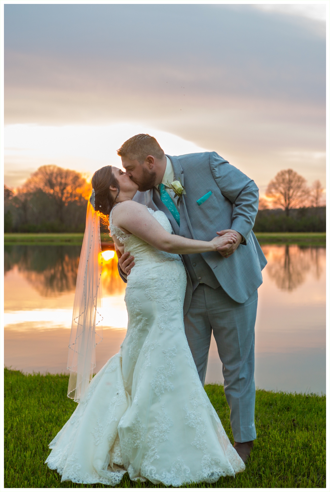 romantic bride and groom sunset portraits at spring lake events wedding in Georgia